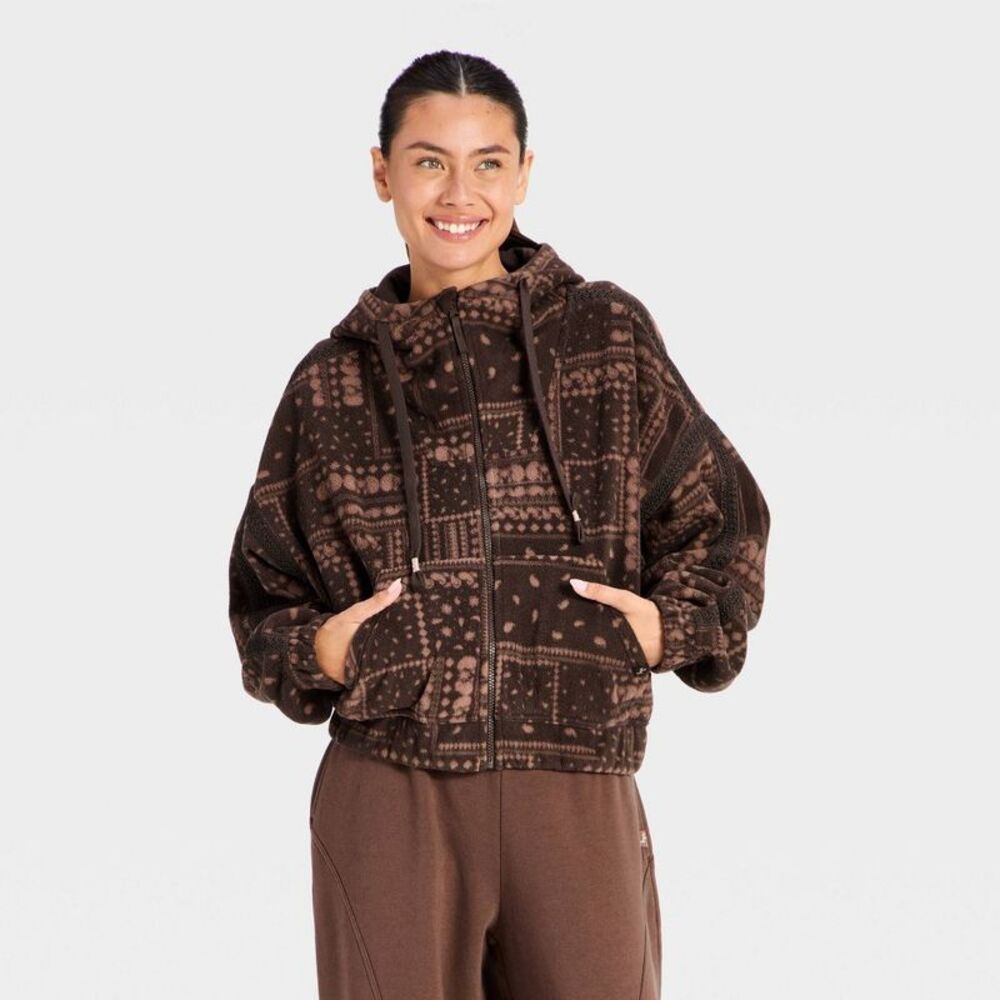 Women's High Pile Zip-Up Jacket - JoyLab Brown Bandana S